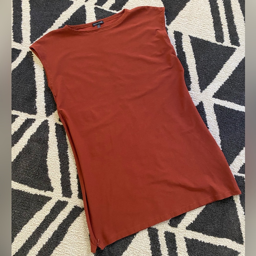 Eileen Fisher Washable Crepe Boat-Neck Side-Zip Dress size M